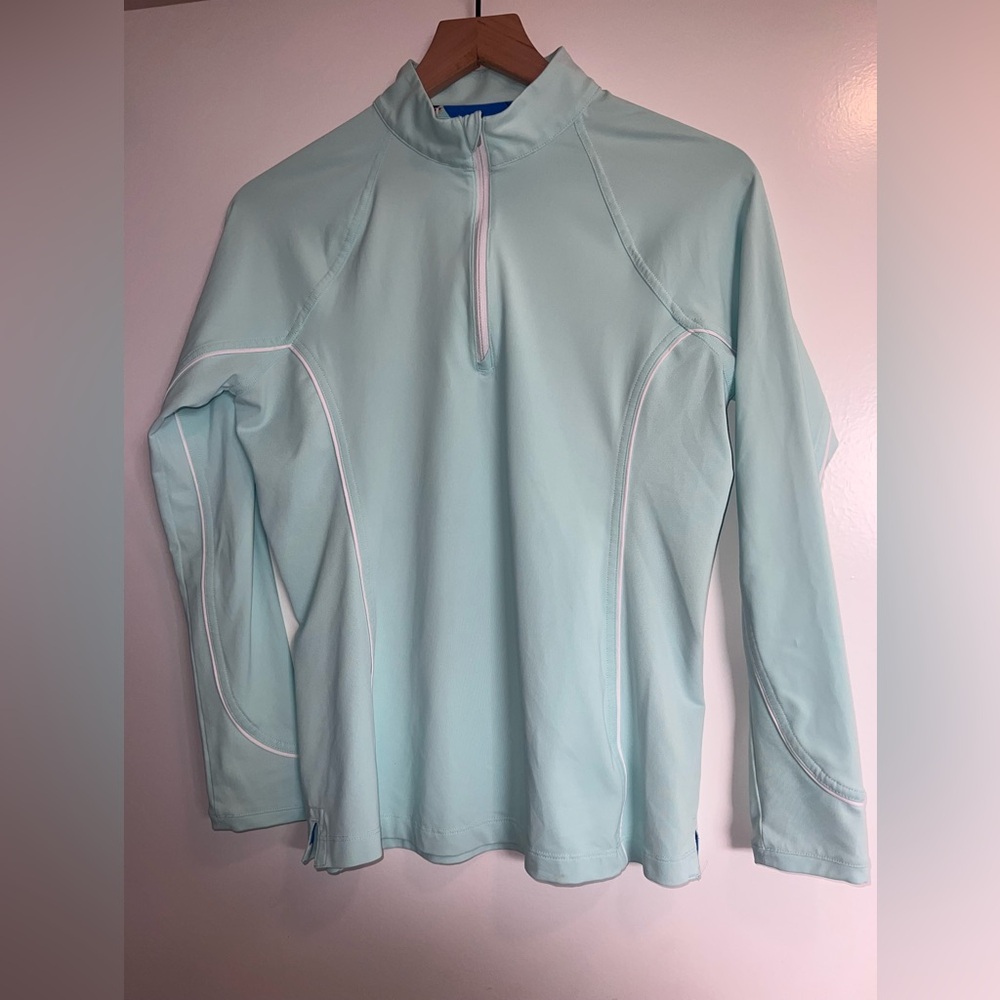 PETER MILLAR raglan sleeve quarter zip in seafoam green w/ white piping size S